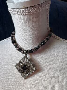 Vintage Kissaka Big‎ Pendant Black Cord Necklace